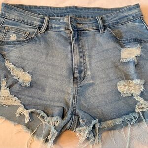 SHEIN Light Blue Ripped Jean Shorts